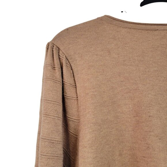 Chico's Women's Cashmere Blend Puffed Tiered Sleeve Detail Camel Sweater Size XL - Picture 10 of 13